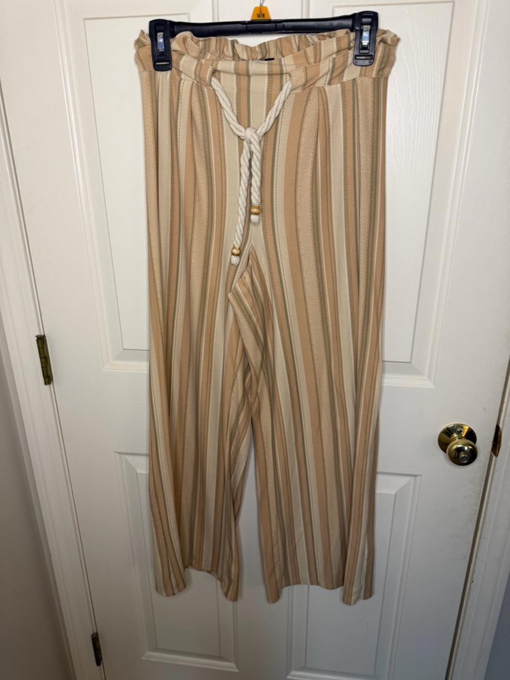 Derek Heart Beige and Cream Striped Wide-Leg Pants